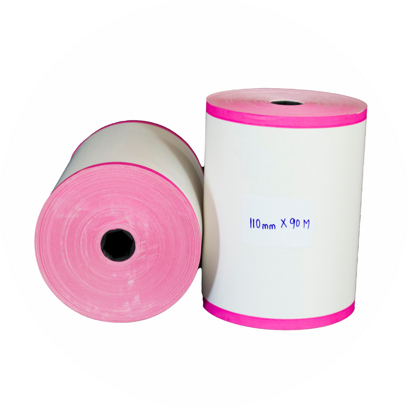 Thermal Paper roll - 110 mm X 90 Meter  4 inch ( White Roll with Magenta Border ) ( contact for orders : +91 98421 27215 )