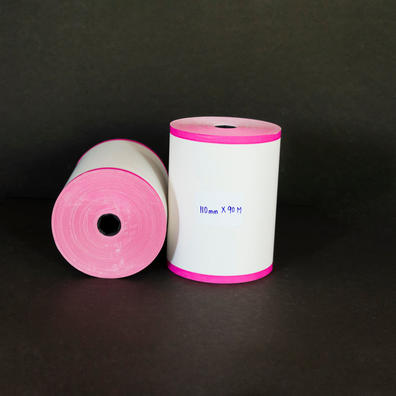 110 mm X 90 Meter  4 inch ( White Roll with Magenta Border )